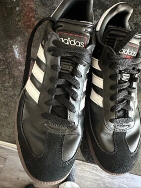 adidas Samba Black White Leather Sneakers with Gum Sole Accent